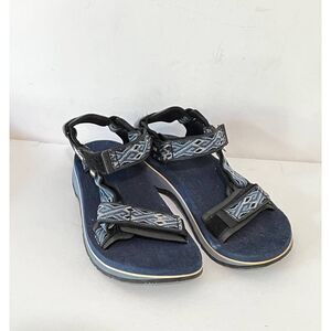 Vintage 2002 Y2K Teva‎ Black Blue Batik Unisex Classic Sandals Sz EU38.5/M7/W9